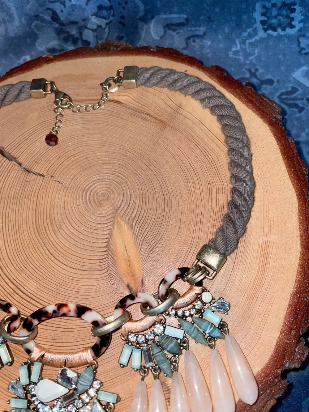 Anthropologie Rope Beaded Fringe Statement Bib Necklace Bohemian Chunky Peach